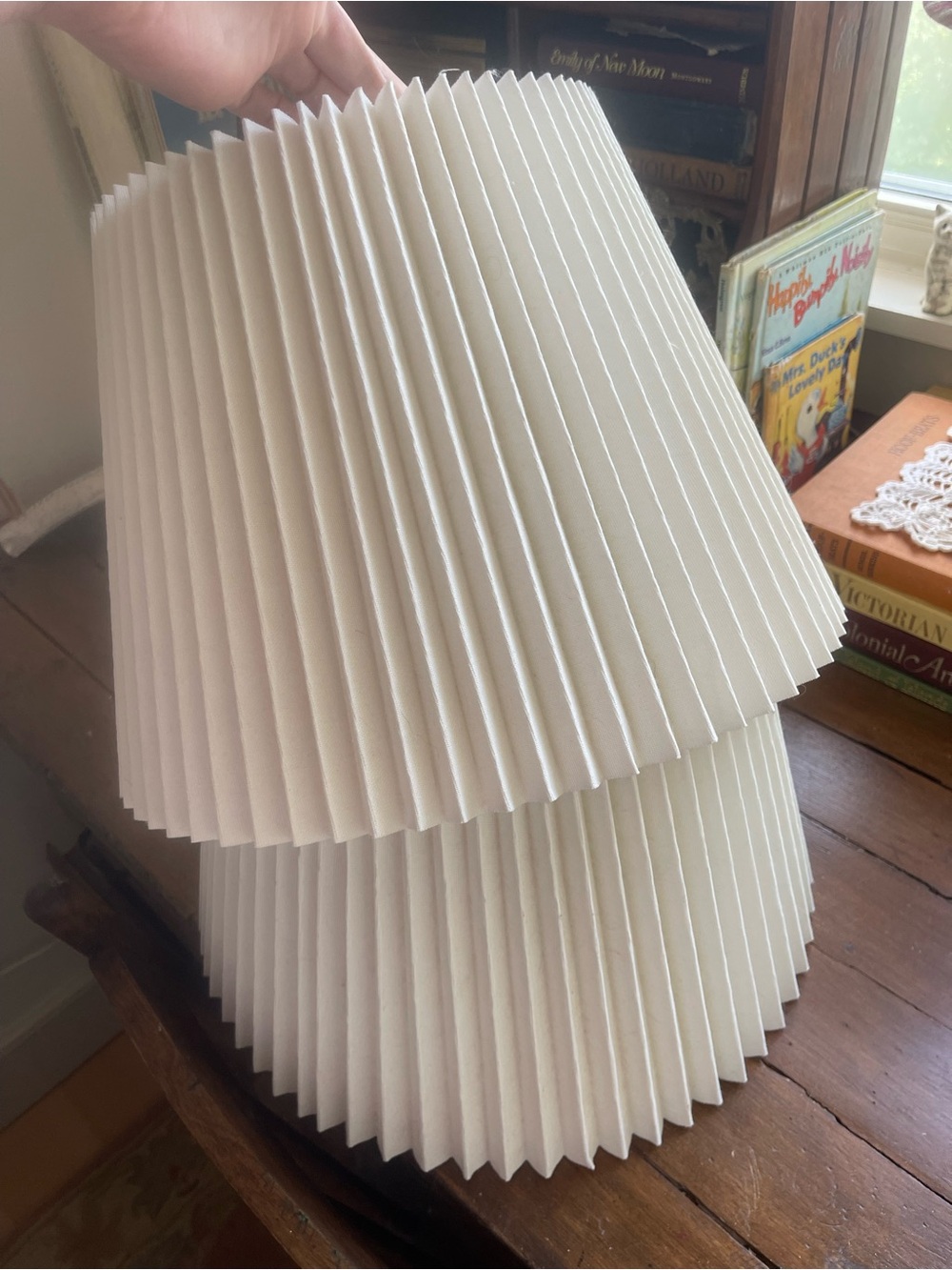 Set of two (2) matching cream pleated lamp shades
